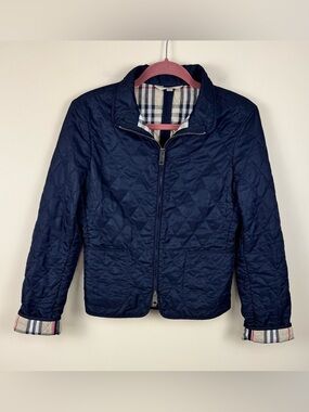 Burberry Diamond Quilted Nova Check Zipped Jacket in Navy